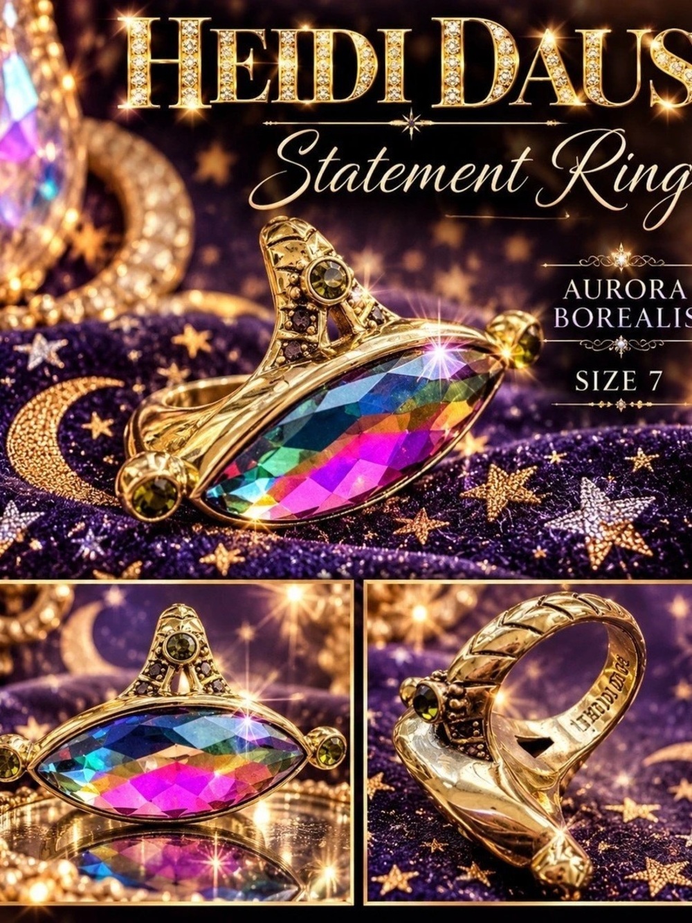 Heidi Daus Aurora Borealis Statement Ring Multicolor Ring Size 7 Like New